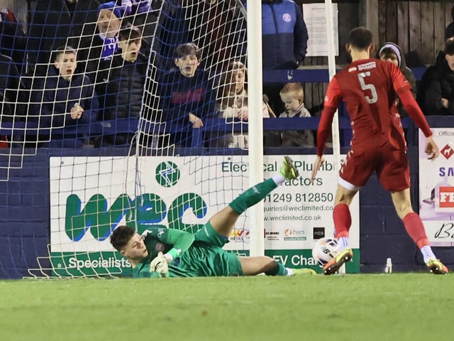 Action from Worthing FC's 1-1 draw at Chippenham in the National League South