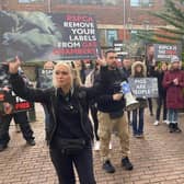 Animal rights activists staged a protest outside RSPCA offices in Horsham