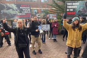 Animal rights activists staged a protest outside RSPCA offices in Horsham