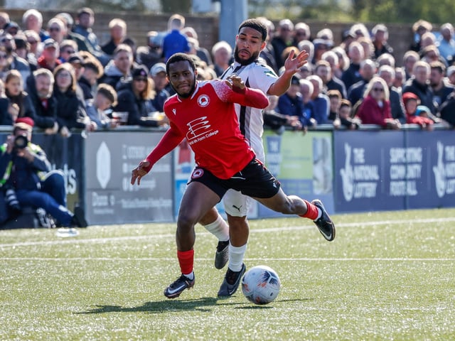 Action from Eastbourne Borough's National South win ovder Dartford at Priory Lane