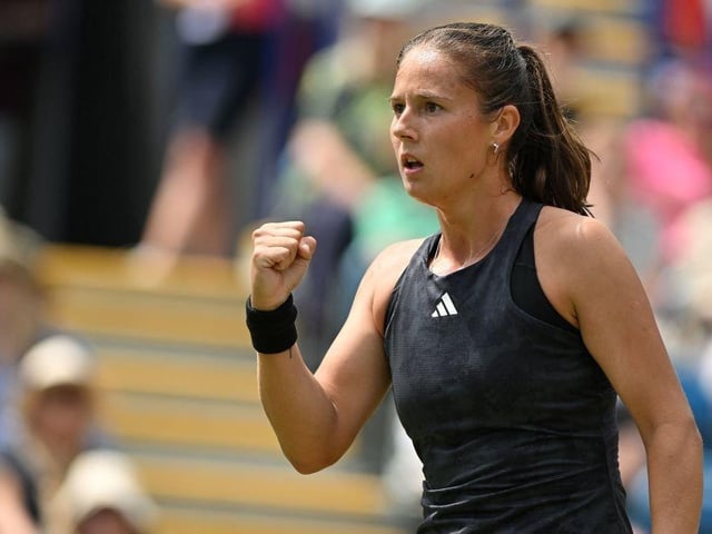 Russia's Daria Kasatkina celebrates winning a point against US player Madison Keys during their women's singles final tennis match at the Rothesay Eastbourne International tennis tournament in Eastbourne, southern England, on July 1, 2023. (Photo by Glyn KIRK / AFP) (Photo by GLYN KIRK/AFP via Getty Images):Action from Saturday's finals at the Rothesay tennis international at Devonshire Park, Eastbourne