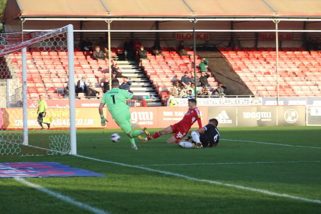 Action from Crawley Town's 1-0 win over Barrow at the Broadfield Stadium. Picture by Cory Pickford