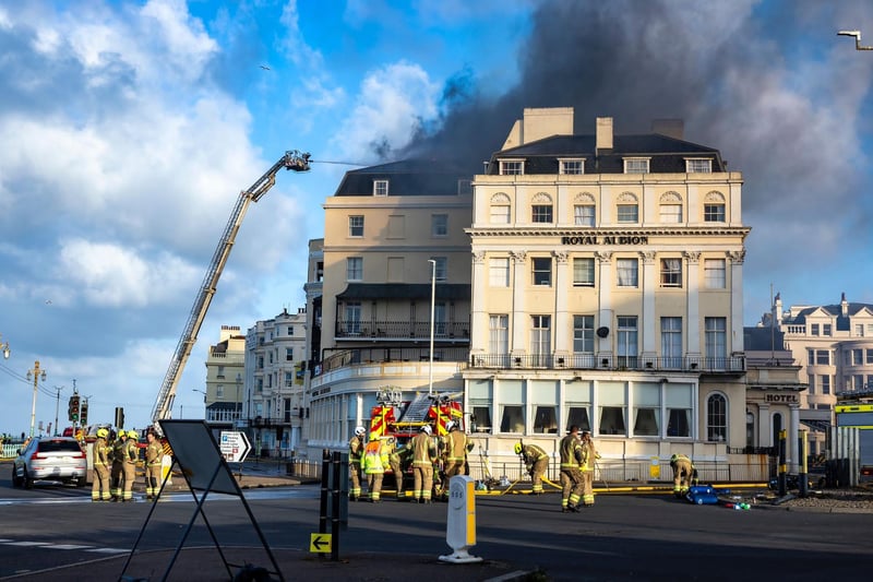 Firefighters continued to tackle the blaze at the Royal Albion Hotel in Brighton on Sunday morning, July 16. Photo: Eddie Mitchell