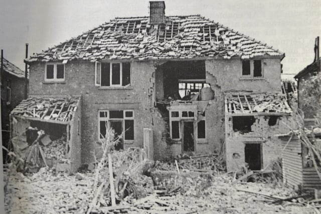 Damage to the rear of a pair of semi detached houses in Northbourne Road on October 6 1940 (Copy photo by Jon Rigby)