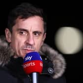 Neville, working as a Sky Sports pundit after the game, said the Red Devils were the easiest team to play against in the Premier League and that it was a ‘massive worry’ for new manager Erik ten Hag. 
(Photo by Naomi Baker/Getty Images)