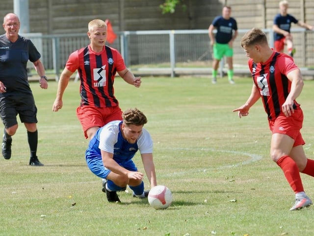 Action from a pre-season friendly between Shoreham and Worthing United at Middle Road