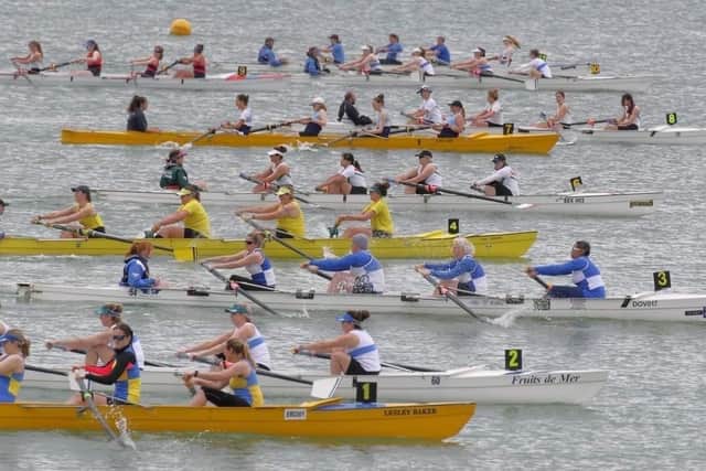 Eastbourne Rowing Club competing in a coastal regatta