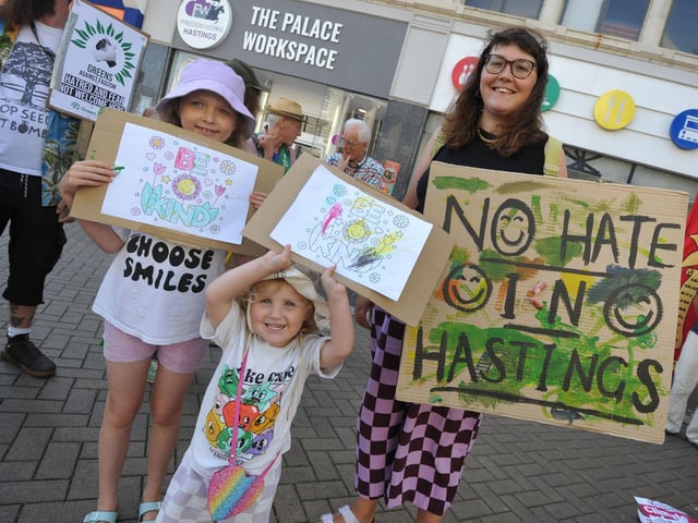 Hastings Stand Up To Racism's National Day Of Protest on August 10 2024 in Robertson Street.