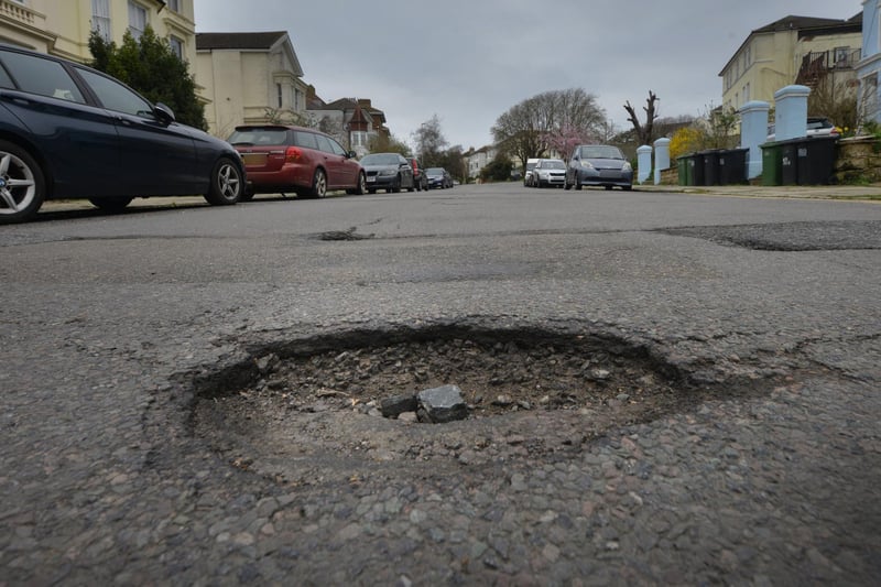 A pothole in St Leonards: Pevensey Road.