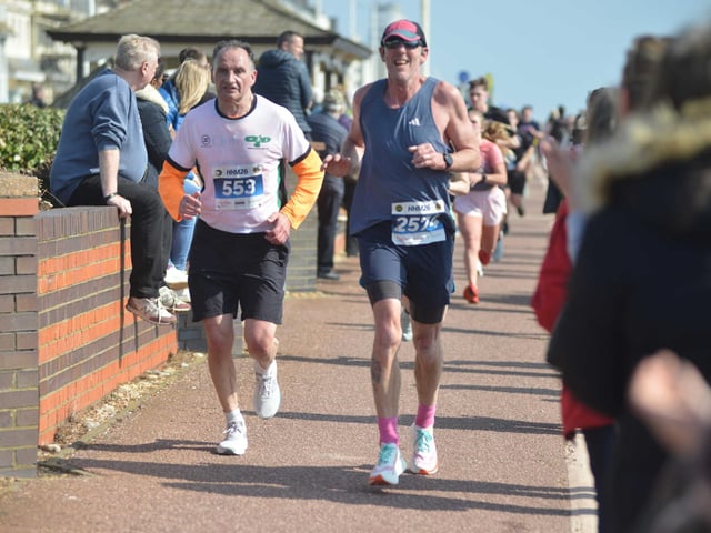 Images from the finish area at the 2026 Hastings Half Marathon