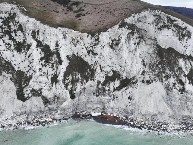 A shipping container washed up at Beachy Head seen on Sunday, January 18