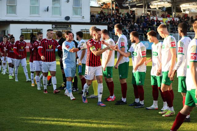 Lewes and Bognor - pictured before their FA Trophy fixture in November - met again at The Dripping Pan today | Picture: James Boyes