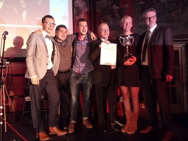 Lancing Repertory Players entered the Brighton and Hove Arts Council Drama Awards for the first time in 2016 with the play Bouncers and won best overall production, presented by adjudicator Trevor Jones, centre