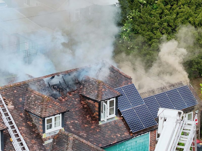 West Sussex Fire & Rescue Service were called to a house fire caused by a lightning strike in School Close, Fittleworth.