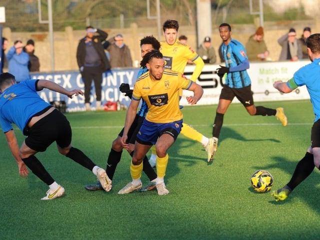 Action from Lancing's 3-1 win over Sevenoaks in the Isthmian south east division