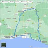 Steve's route - 100 miles in 3 days