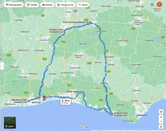 Steve's route - 100 miles in 3 days
