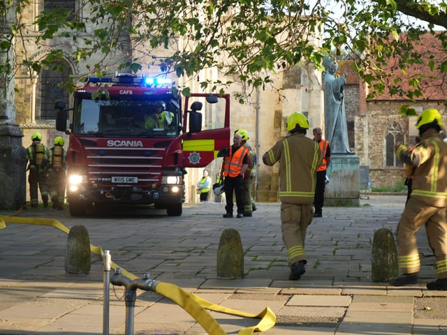 15 photos: smoke rising from West Sussex Cathedral and fire engines, ambulances and police on scene