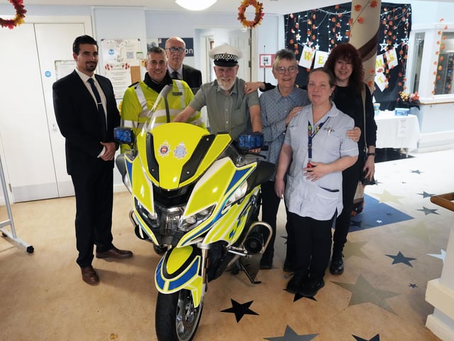 The surprise sight of a police motorbike in a Steyning care home foyer brought decades of memories rushing back for 89-year-old Alan Colbourne