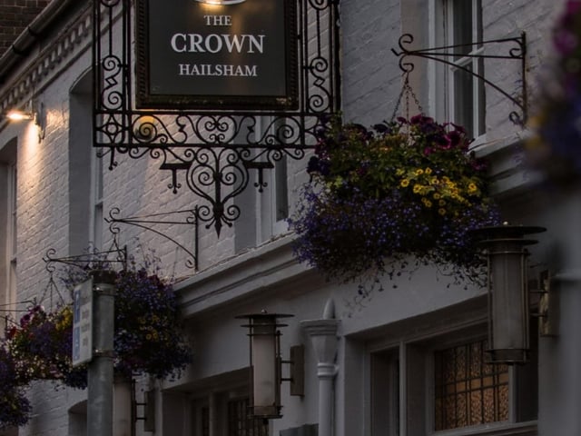 The Crown, All Saints Street, Hailsham. Set in the heart of the 'Old Town' two local real ales plus up to nine quality craft beers alongside an award-winning food menu featuring locally sourced ingredients. The back bar hosts regular art exhibitions. The pub is family and dog friendly.