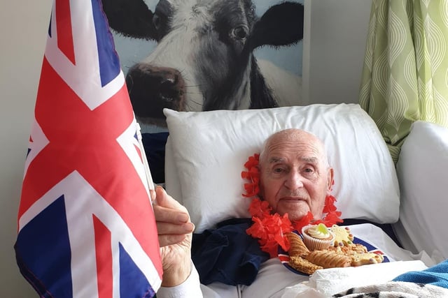 Wendy Bow Gilmour-Larkin's poorly dad - ex Irish Guards - still managed to enjoy the celebrations in Harwood Close.