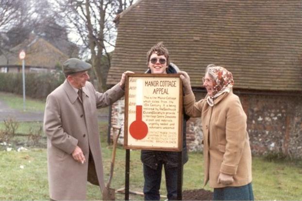 Basil Divers, Peter Williams and Freda Divers with the Manor Cottage appeal board circa-1980