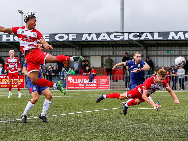 Images from Eastbourne Borough's 2023-24 season opener, a 1-0 National South home win over Hampton and Richmond