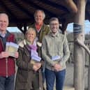 District Councillor Francis Hobbs with parish councillors Elaine Roberts Grimsey (Easebourne), Rob Harris (Heyshott) and Jim Summers ( Lodsworth) in Easebourne Park promoting the climate response booklet
