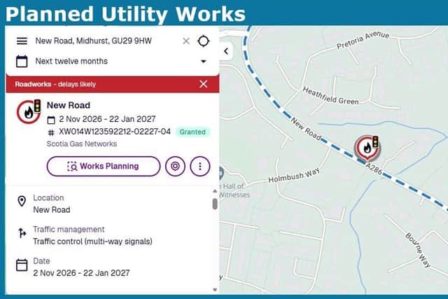 Drivers in Midhurst are being warned to expect temporary traffic lights for around 12 weeks as gas main replacement works get under way on New Road. Picture: West Sussex Highways