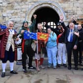 Gav Collins walked from Chichester to Rye dressed as a Saxon warrior. Pics Kt Bruce