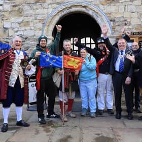 Gav Collins walked from Chichester to Rye dressed as a Saxon warrior. Pics Kt Bruce