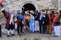 Gav Collins walked from Chichester to Rye dressed as a Saxon warrior. Pics Kt Bruce