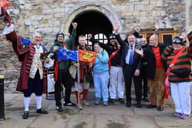 Gav Collins walked from Chichester to Rye dressed as a Saxon warrior. Pics Kt Bruce