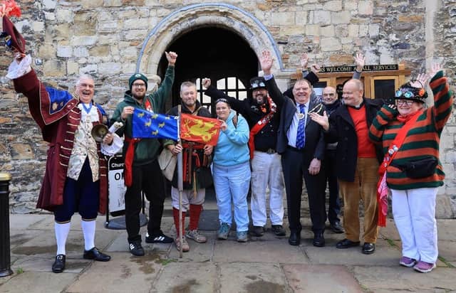 Gav Collins walked from Chichester to Rye dressed as a Saxon warrior. Pics Kt Bruce