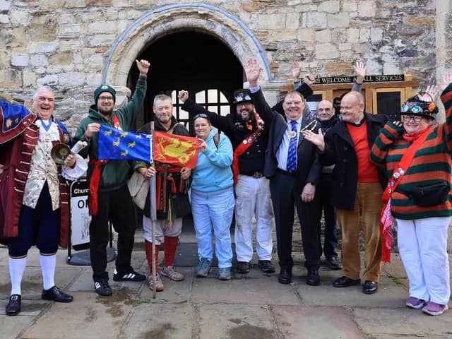 Gav Collins walked from Chichester to Rye dressed as a Saxon warrior. Pics Kt Bruce