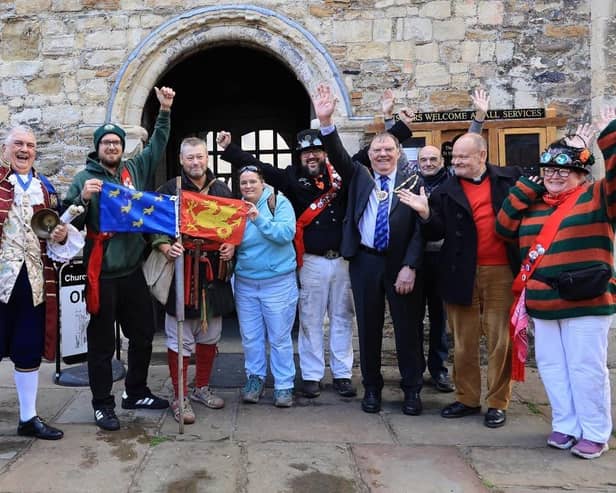 Gav Collins walked from Chichester to Rye dressed as a Saxon warrior. Pics Kt Bruce