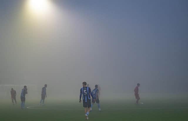 Action from a fog-hit Newhaven v Crowborough clash at Fort Road