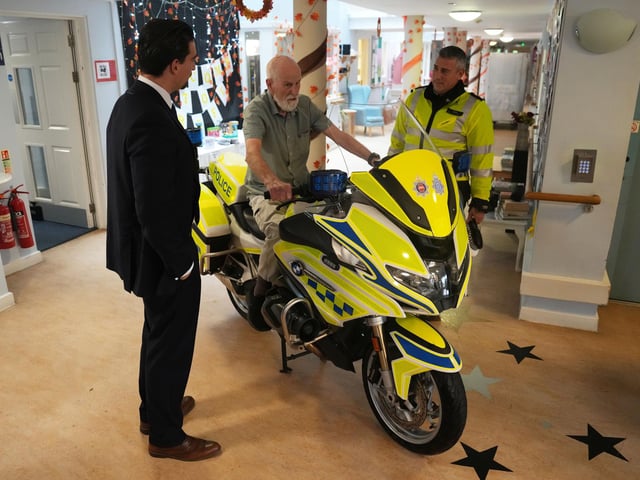 The surprise sight of a police motorbike in a Steyning care home foyer brought decades of memories rushing back for 89-year-old Alan Colbourne