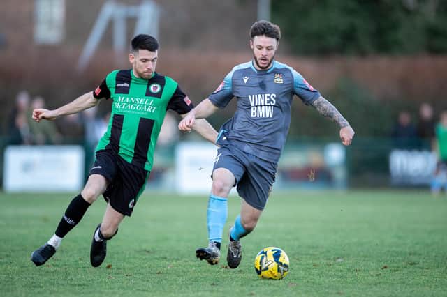 Action from Burgess Hill v Three Bridges earlier in the season. Picture by Eva Gilbert