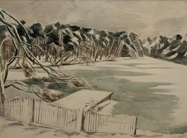 Paul Nash [1889-1946) Frozen Lake, 1928. Pencil, chalk and watercolour on paper. Accepted under the Cultural Gifts Scheme by HM Government from Jeremy Greenwood and Alan Swerdlow and allocated to Pallant House Gallery (2022)