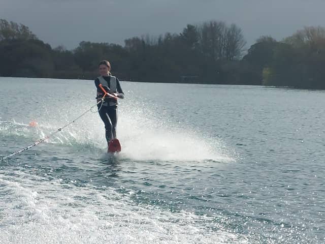 13-year-old Mya Waterskiing at Chichester Waterski Club.