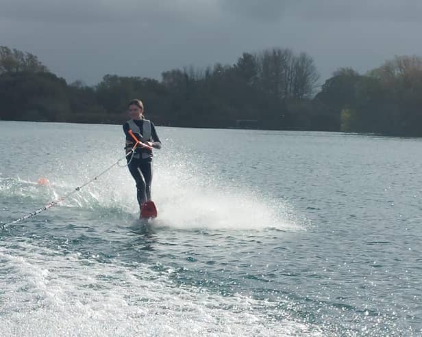 13-year-old Mya Waterskiing at Chichester Waterski Club.