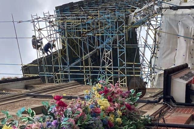 Workers were seen removing poles from the scaffolding on Tuesday (March 14), but have not returned since