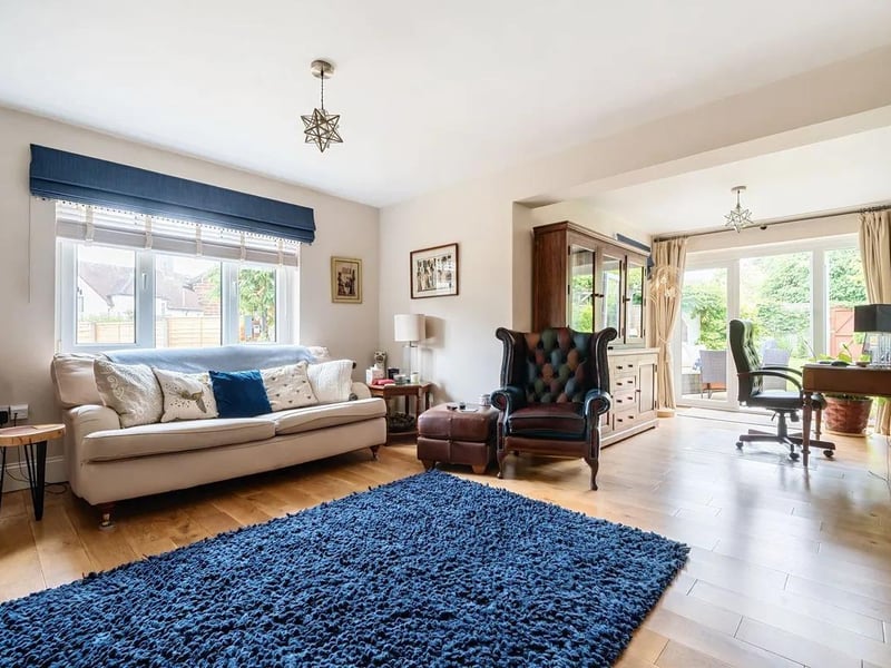 On bright, sunny days, the living room is flooded with natural light.