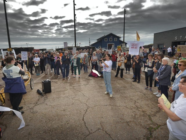 Protest outside Southern Water's Your Water Matters event in Hastings Old Town on October 12 2023.