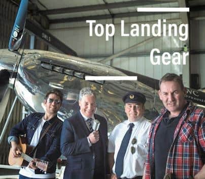 The Top Landing Gear podcast team who produce their podcasts in a studio at the home of Roy Stride, frontman of the band Scouting For Girls, who lives near Horsham