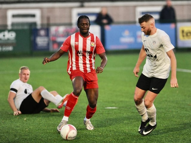 Action from Steyning Town v Eastbourne United. Picture by Stephen Goodger