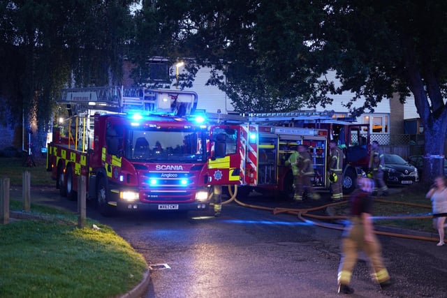 Crews were met with a fire in the large roof space at Webb Close, but firefighters extinguished the blaze with hose reels, jets and thermal imaging cameras.