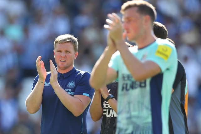 Eddie Howe, Newcastle United manager, was pleased with a 'valuable point' at Brighton on Saturday, August 13. (Photo by Steve Bardens/Getty Images)