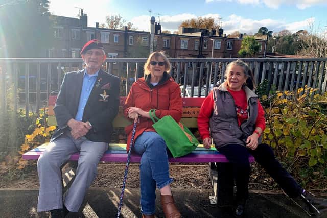 Residents of St Wilfrid’s Court in Haywards Heath on the new friendship bench